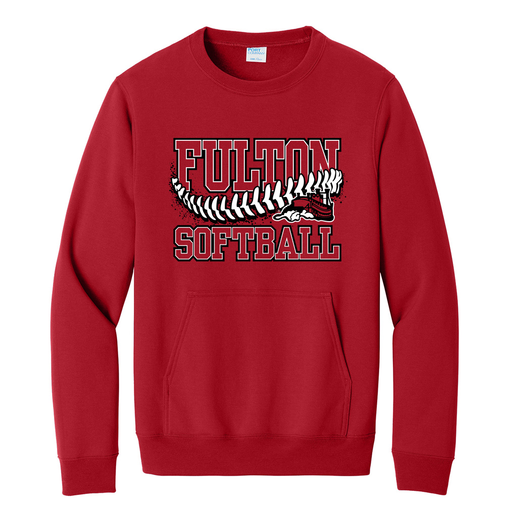 Steamer Softball Unisex Core Fleece Crewneck Pocket Sweatshirt-Red