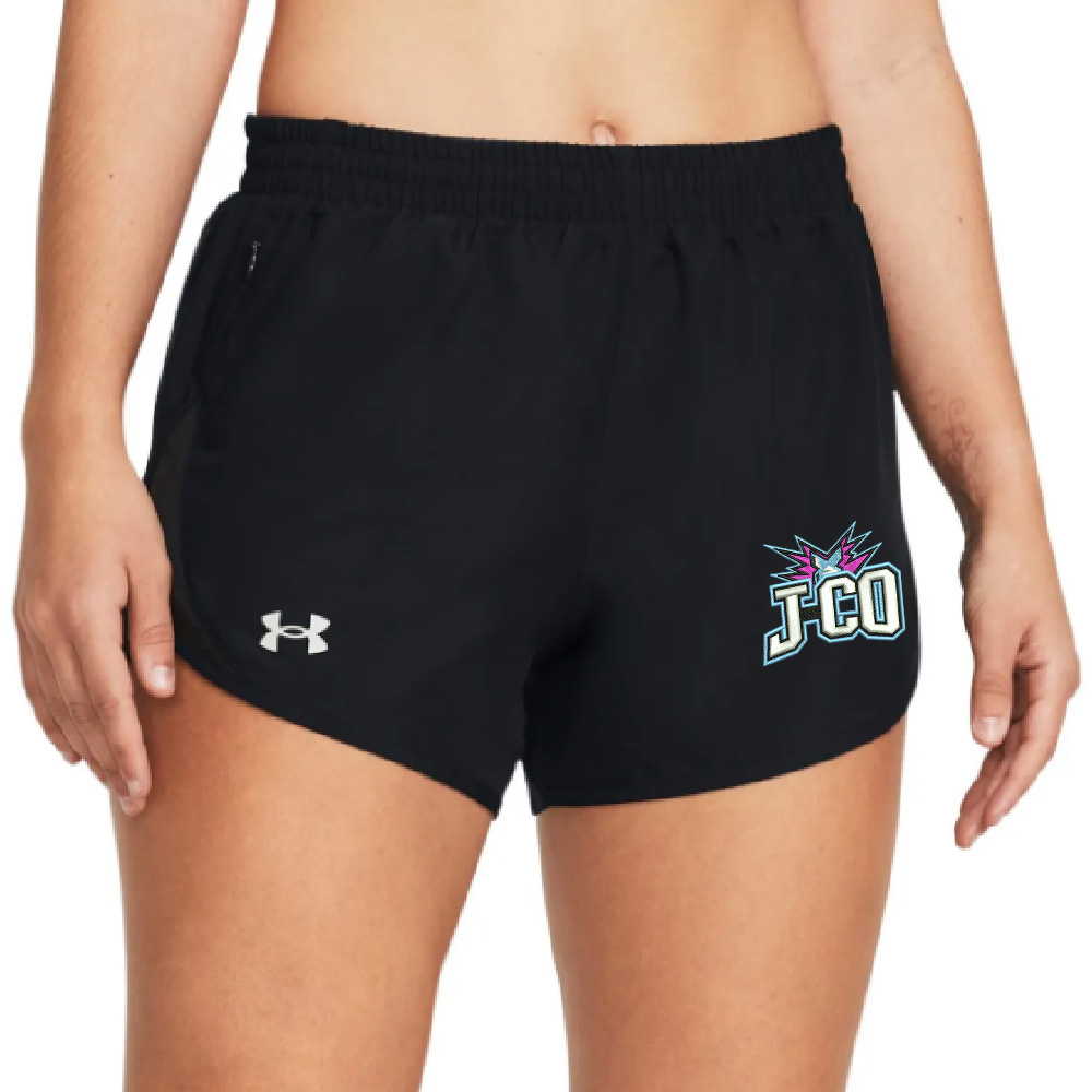 J CO Bombers UA Fly BY Women 3 inch shorts- Black/Black
