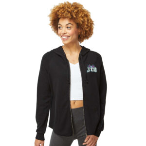 J CO Bombers Women’s California Wave Wash Full-Zip Hooded Sweatshirt-Black