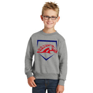 Mustangs Baseball Youth Fleece Crewneck Sweatshirt-Athletic Heather