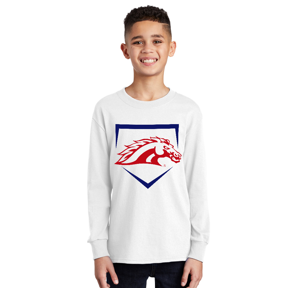 Mustangs Baseball Youth Cotton Long Sleeve Tee-White
