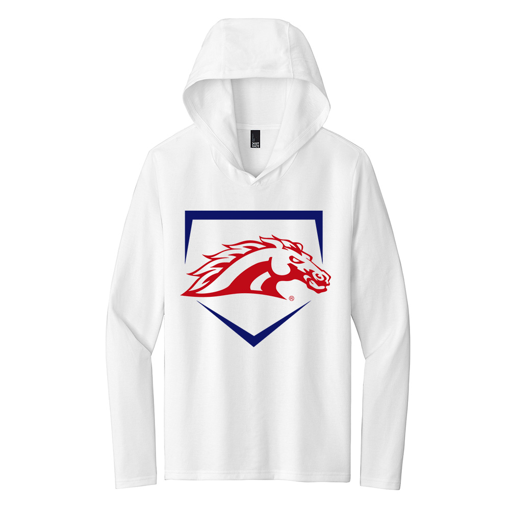 Mustangs Baseball District Made Mens Perfect Tri Long Sleeve Hoodie-White