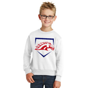 Mustangs Baseball Youth Fleece Crewneck Sweatshirt-White