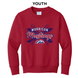 Mustangs Baseball Youth Fleece Crewneck Sweatshirt-Red