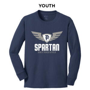 PV Girls Track Field Youth Cotton Long Sleeve Tee-navy
