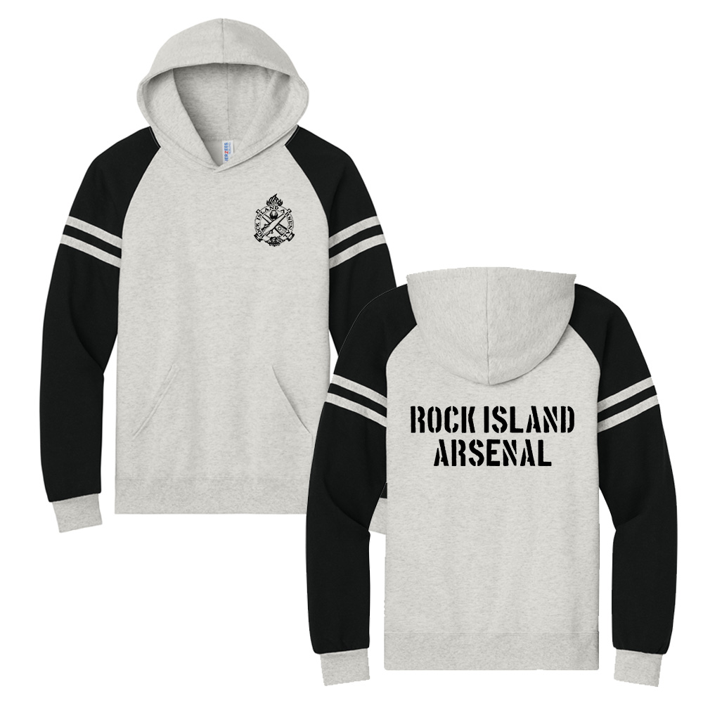 RI Arsenal Jerzees Unisex NuBlend Varsity Colorblock Hooded Sweatshirt-Oatmeal Heather/Black Ink