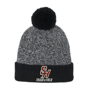 SH Track Field Sport-Tek Halftime Heather Pom Beanie-Black/Silver