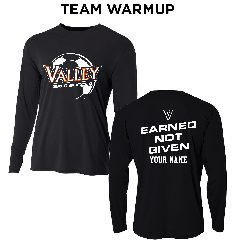 WDM Girls Soccer Men Adult Cooling Performance long sleeve Crew Tee -Black TEAM WARM UP