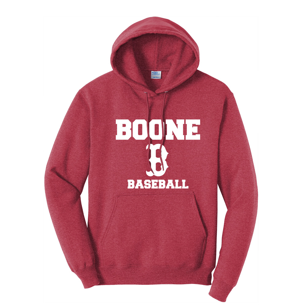 Boone Baseball Unisex Fleece Hooded Sweatshirt-Heather Red
