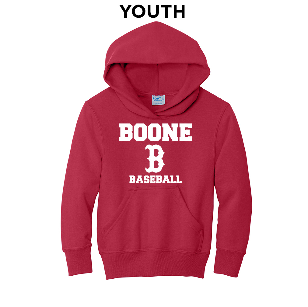 Boone Baseball Youth Fleece Hooded Sweatshirt-Red (YM-YXL)