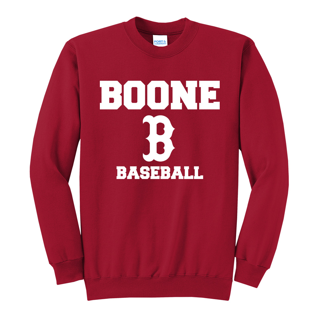 Boone Baseball Unisex Core Fleece Crewneck Sweatshirt-Red