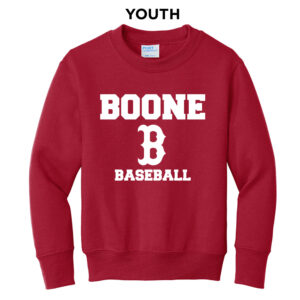 Boone Baseball Youth Fleece Crewneck Sweatshirt-Red