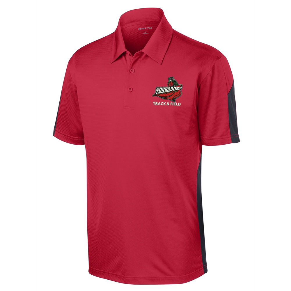 Boone Track Field Sport-Tek PosiCharge Men Active Textured Colorblock Polo-Red/Grey