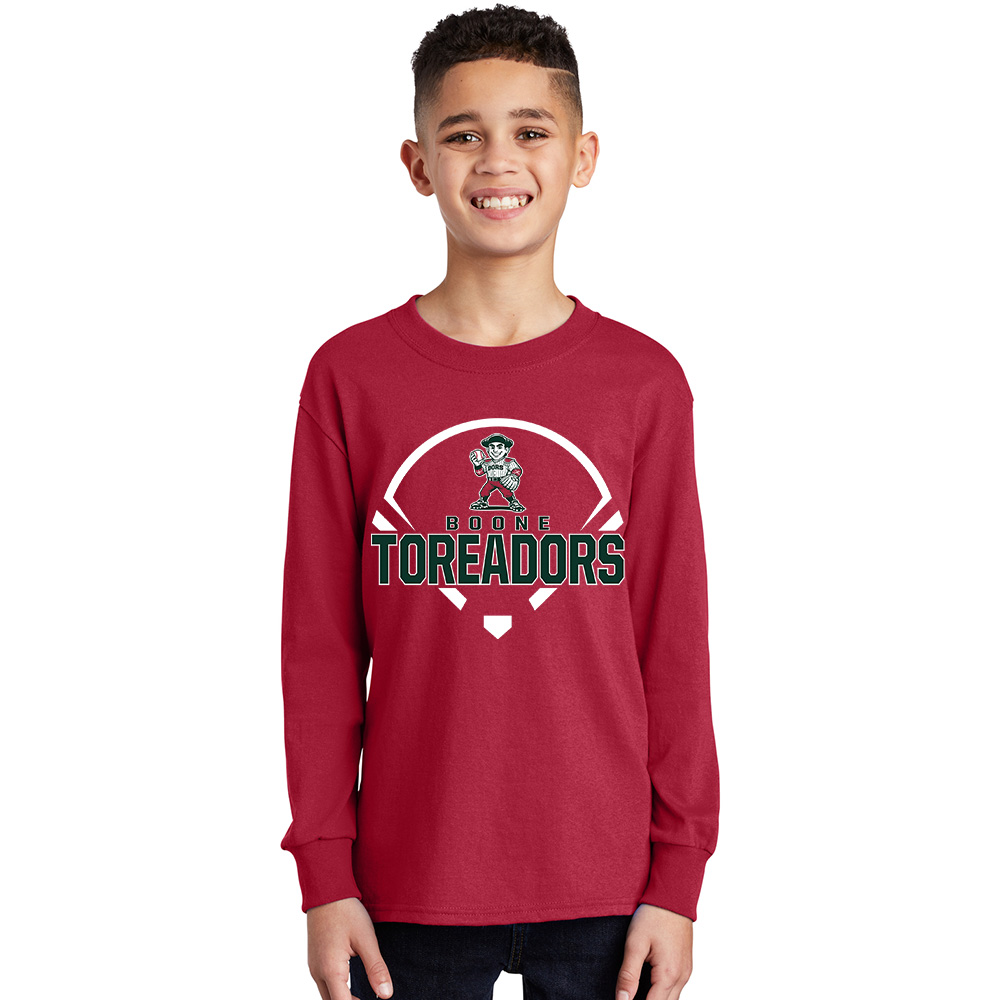 Boone Softball Youth Cotton Long Sleeve Tee-Red