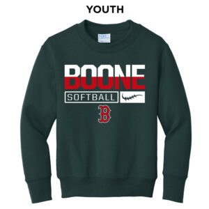 Boone Softball Youth Fleece Crewneck Sweatshirt-Dark Green