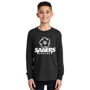 Dewitt Soccer Youth Cotton Long Sleeve Tee-Black