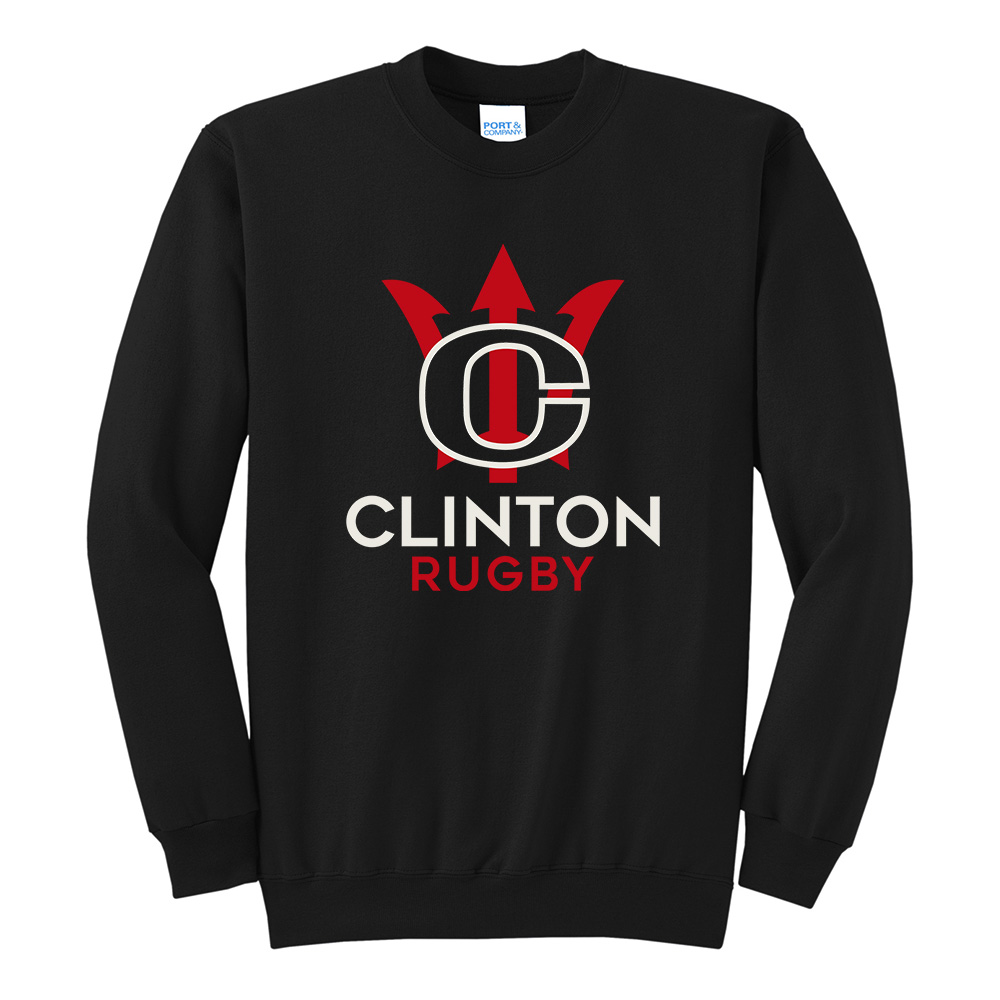 Clinton Rugby Unisex Fleece Crewneck Sweatshirt-Black