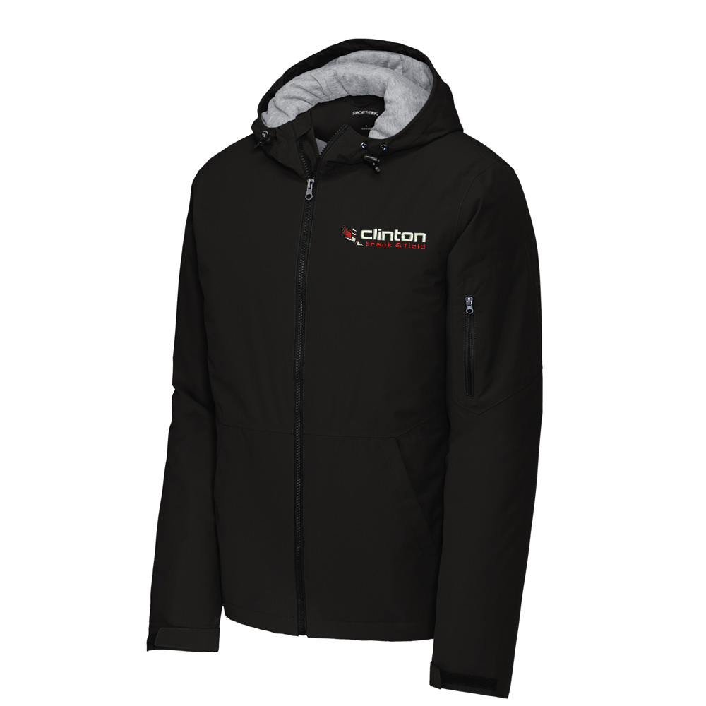 Clinton MS Track Field Sport-Tek Men Waterproof Insulated full zip hooded Jacket-Black