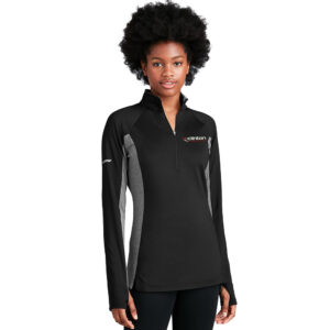 Clinton MS Track Field Sport-Tek Sport LADIES wick stretch 1/4 zip pullover w/heather-Black/Charcoal Heather