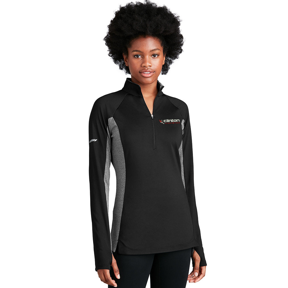 Clinton MS Track Field Sport-Tek Sport LADIES wick stretch 1/4 zip pullover w/heather-Black/Charcoal Heather