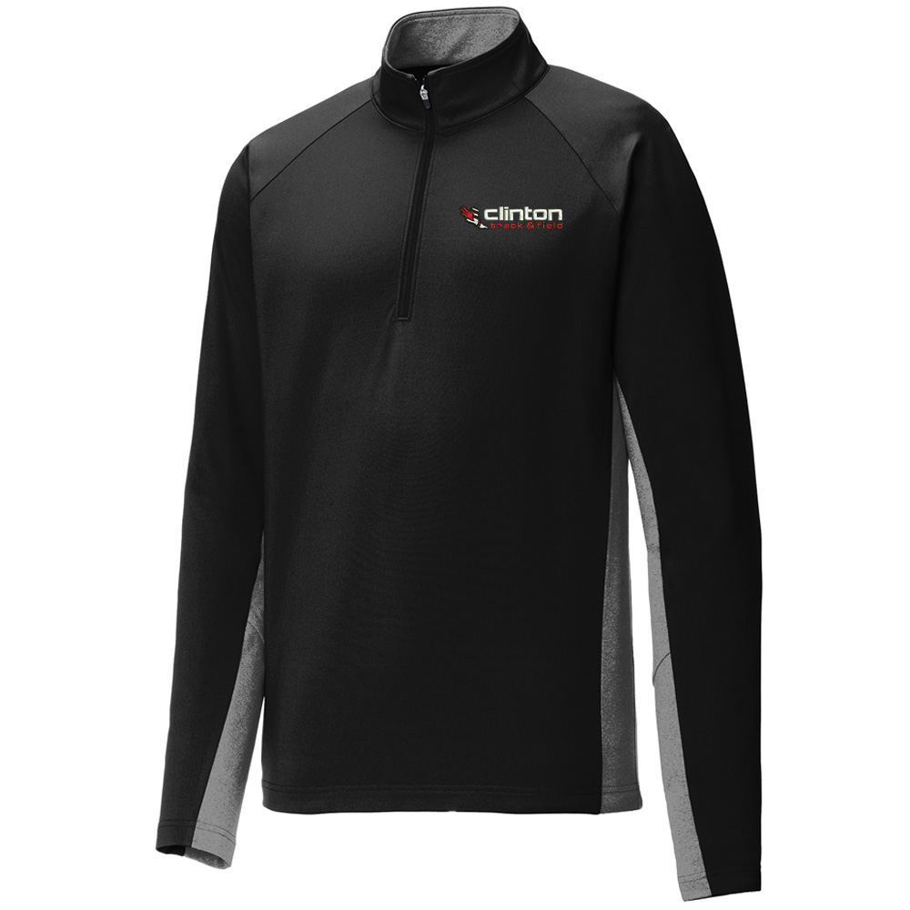 Clinton MS Track Field Sport-Tek Sport wick stretch 1/4 zip pullover w/heather Men-Black/Charcoal Grey Heather