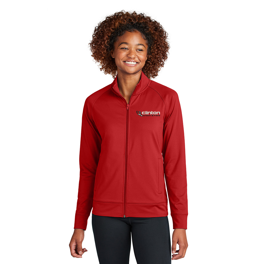Clinton MS Track Field Sport Tek Ladies Sport Wick Stretch Full Zip Cadet Jacket-Deep Red