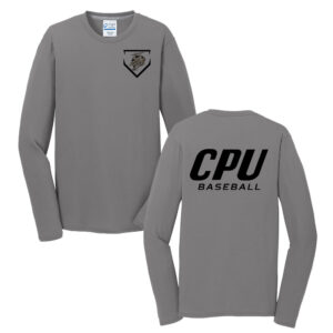 CPU Baseball Men Long Sleeve Essential Blended Performance Tee-Medium Grey