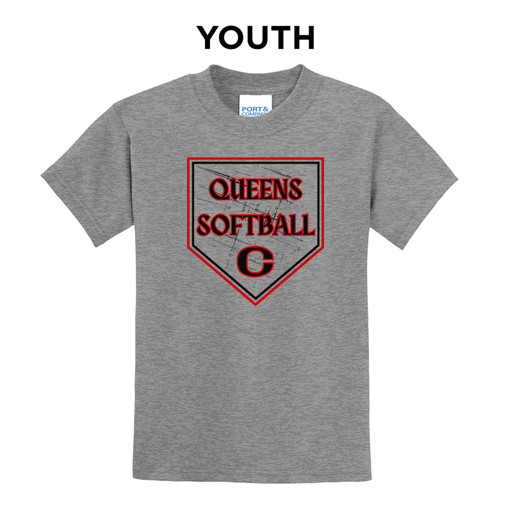 Queens Softball Youth Short Sleeve Tee-Athletic Heather