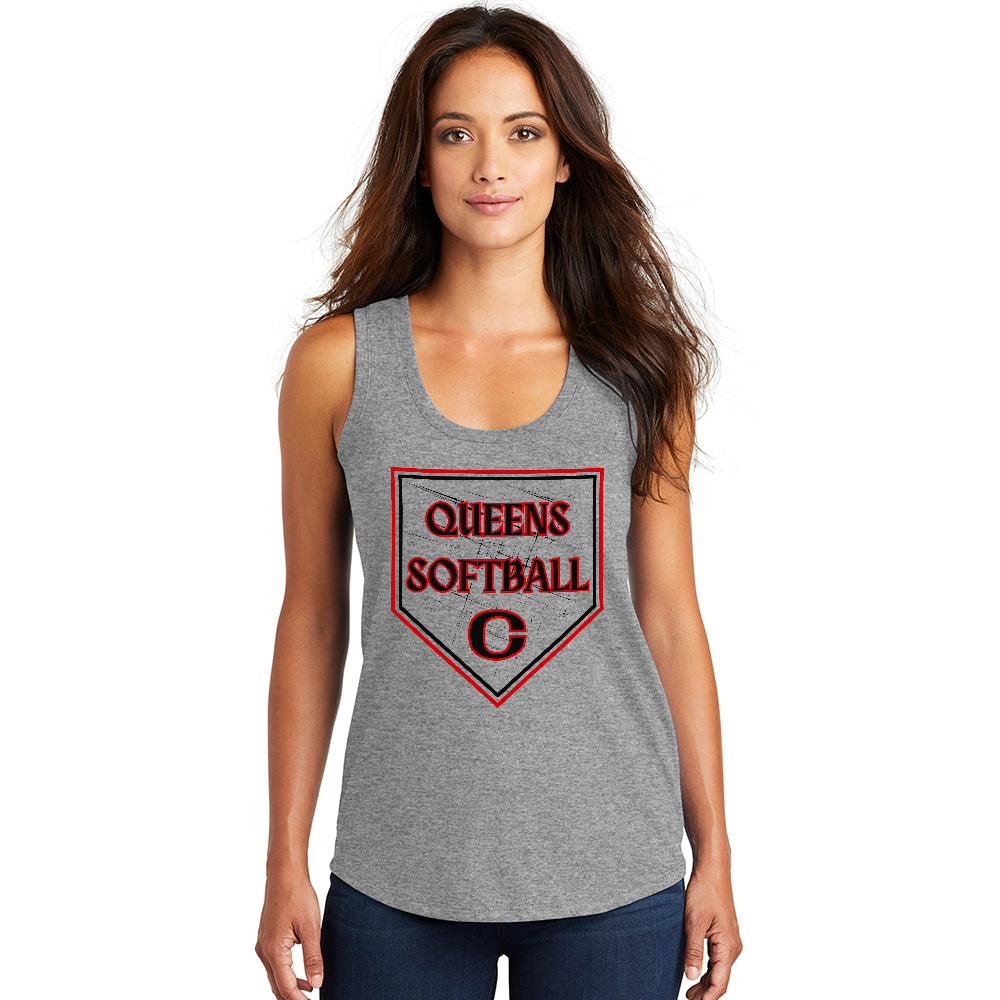 Queens Softball District Made Ladies Perfect Tri Racerback Tank-Grey Frost