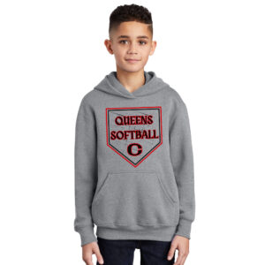 Queens Softball Youth Fleece Hooded Sweatshirt-Athletic Heather