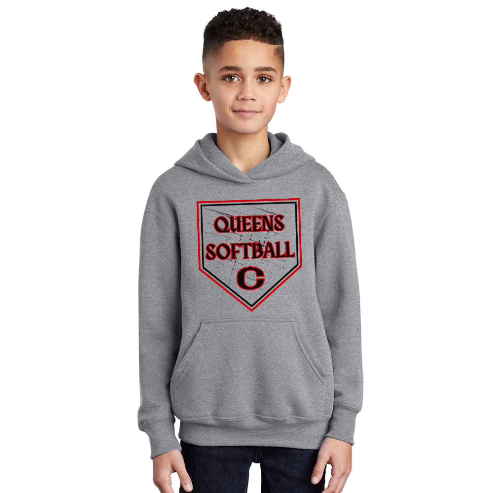 Queens Softball Youth Fleece Hooded Sweatshirt-Athletic Heather