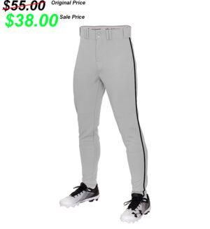 Clinton BB Player Gear Alleson Adult CRUSH Tapered 14 oz 4-way stretch baseball pant with braid-Grey/Black