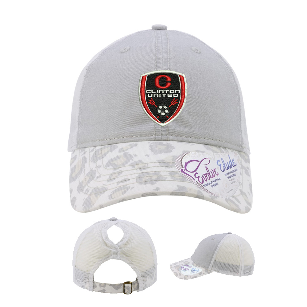 Clinton United Soccer Infinity Her Women's Printed Visor with Mesh Back Cap-Grey Snow Leopard