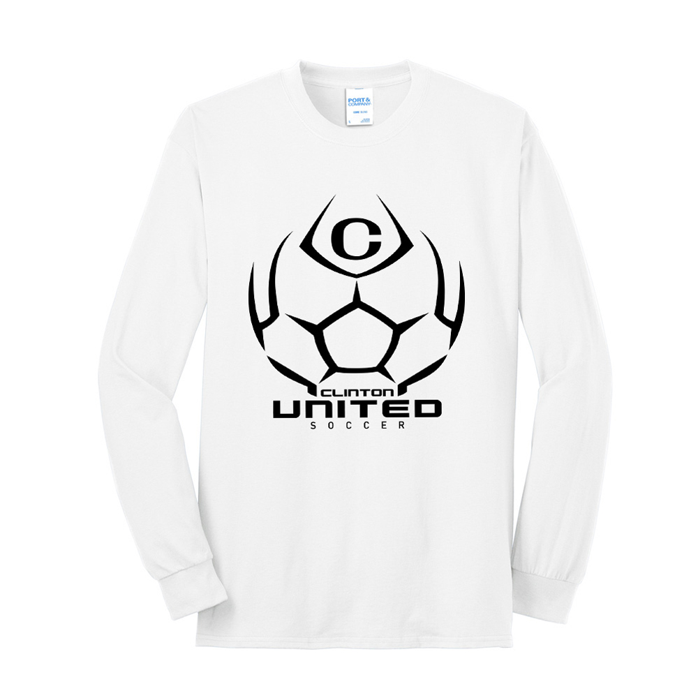 Clinton United Soccer Unisex Cotton Long Sleeve Tee-White
