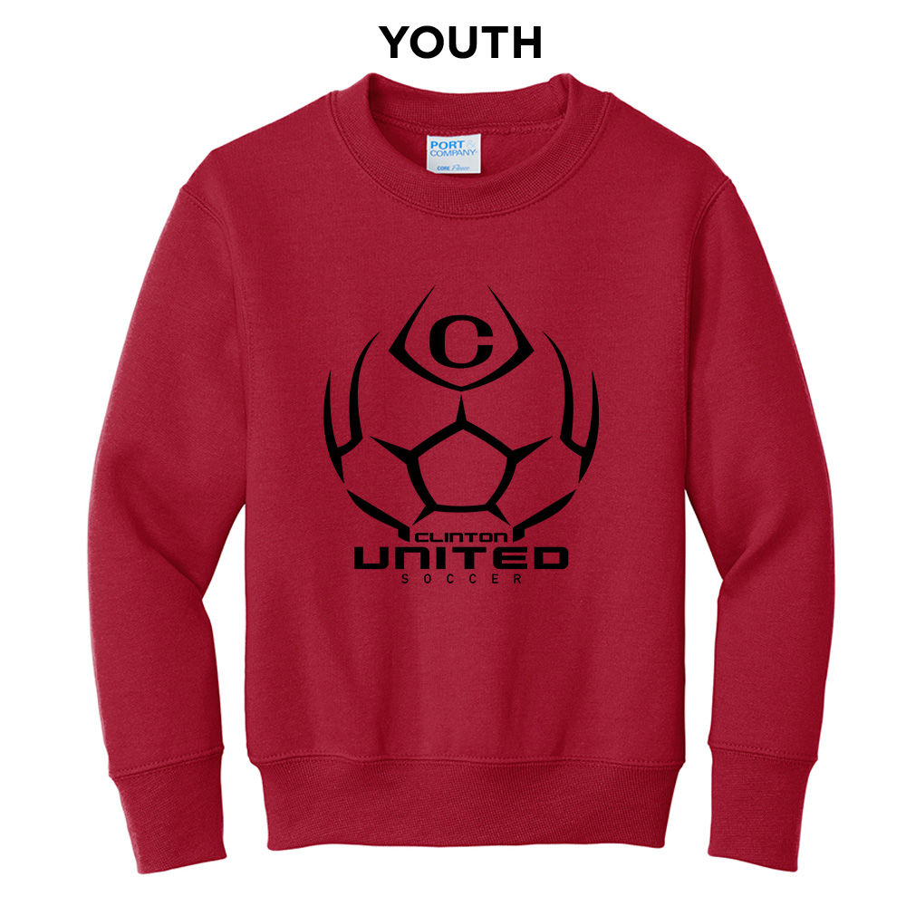 Clinton United Soccer Youth Fleece Crewneck Sweatshirt-Red