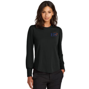 EIS Mercer and Mettle Women’s Stretch Jersey Long Sleeve Blouson Top-Deep Black
