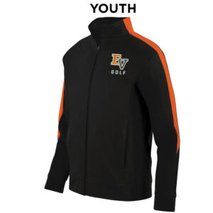 EV Golf Augusta YOUTH Medalist brushed tricot full zip warmup jacket-Black/orange