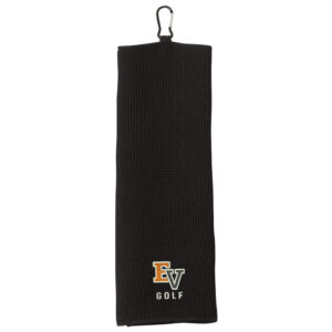 EV Golf Carmel Towel Company – Fairway Golf Towel- waffle-weave microfiber Tri-Fold with carabiner-Black