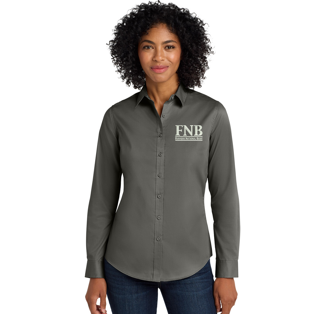 FNB Port AuthorityLadies SuperPro twill button down long sleeve shirt-Sterling Grey