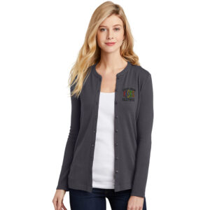 1st Gateway Port Authority Ladies Concept Stretch Button Front Cardigan-Grey Smoke