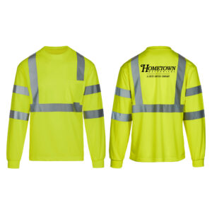 Hometown Class 3 Hi Vis Safety Green Long Sleeve moisture wicking  T-shirt with pocket-Safety Green