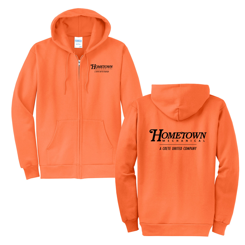 Hometown Unisex Core Fleece Full Zip Hooded Sweatshirt-Neon Orange