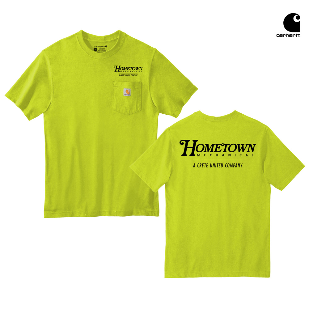 Hometown Carhartt Men Workwear Pocket Short Sleeve cotton T-Shirt-Brite Lime