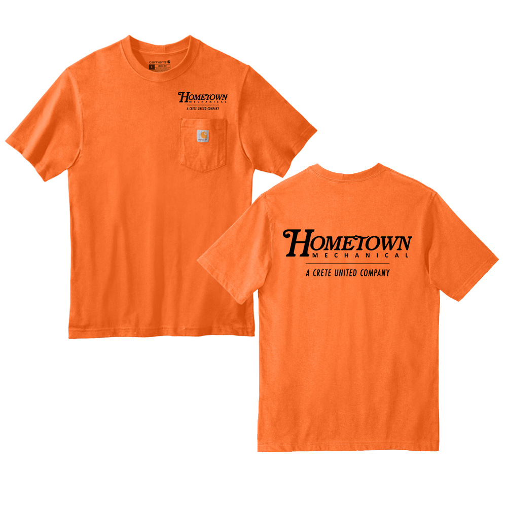 Hometown Carhartt Men Workwear Pocket Short Sleeve cotton T-Shirt-Brite Orange