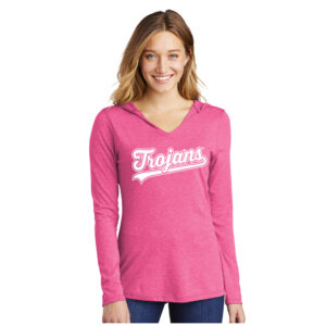 West Baseball District Made Ladies Perfect Tri Long Sleeve Hoodie-Fuchsia Frost