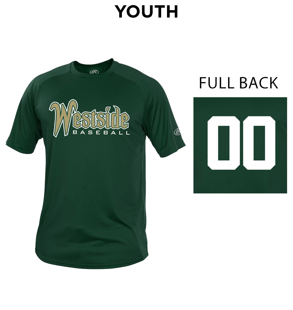 West Baseball Rawlings YOUTH Crew Neck Tech Tee-Dark Green