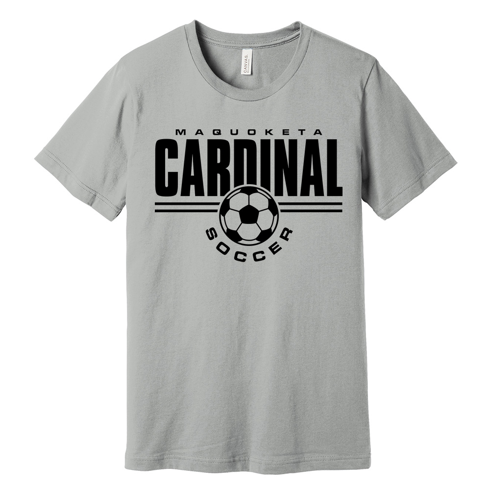 Maquoketa Soccer Bella and Canvas Short Sleeve ring spun cotton T-Shirt-Silver