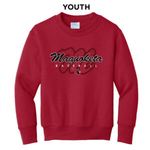 Maq Baseball Youth Fleece Crewneck Sweatshirt-Red