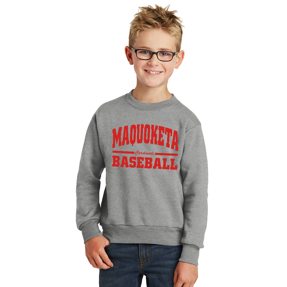Maq Baseball Youth Fleece Crewneck Sweatshirt-Athletic Heather
