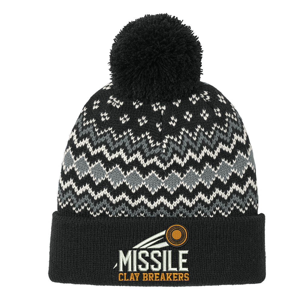 Missile Clay Breakers Trap Port Authority Alpine Pom Beanie-Deep Black/Gusty Grey
